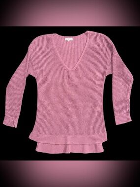 LA Hearts PacSun XS Waffle Knit V Neck Sweater Pink Mauve Pullover Ruffle